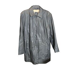 G-III Outerwear Womens Black Leather Coat Size XLarge Jacket Winter Vintage 90s‎